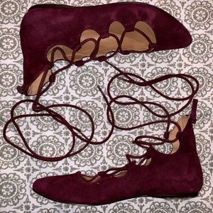 Burgundy Lace up Flats